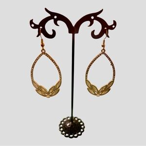 Gold Leaf Rhinestone Teardrop Dangle Earrings - Women Jewelry-about 2 inches